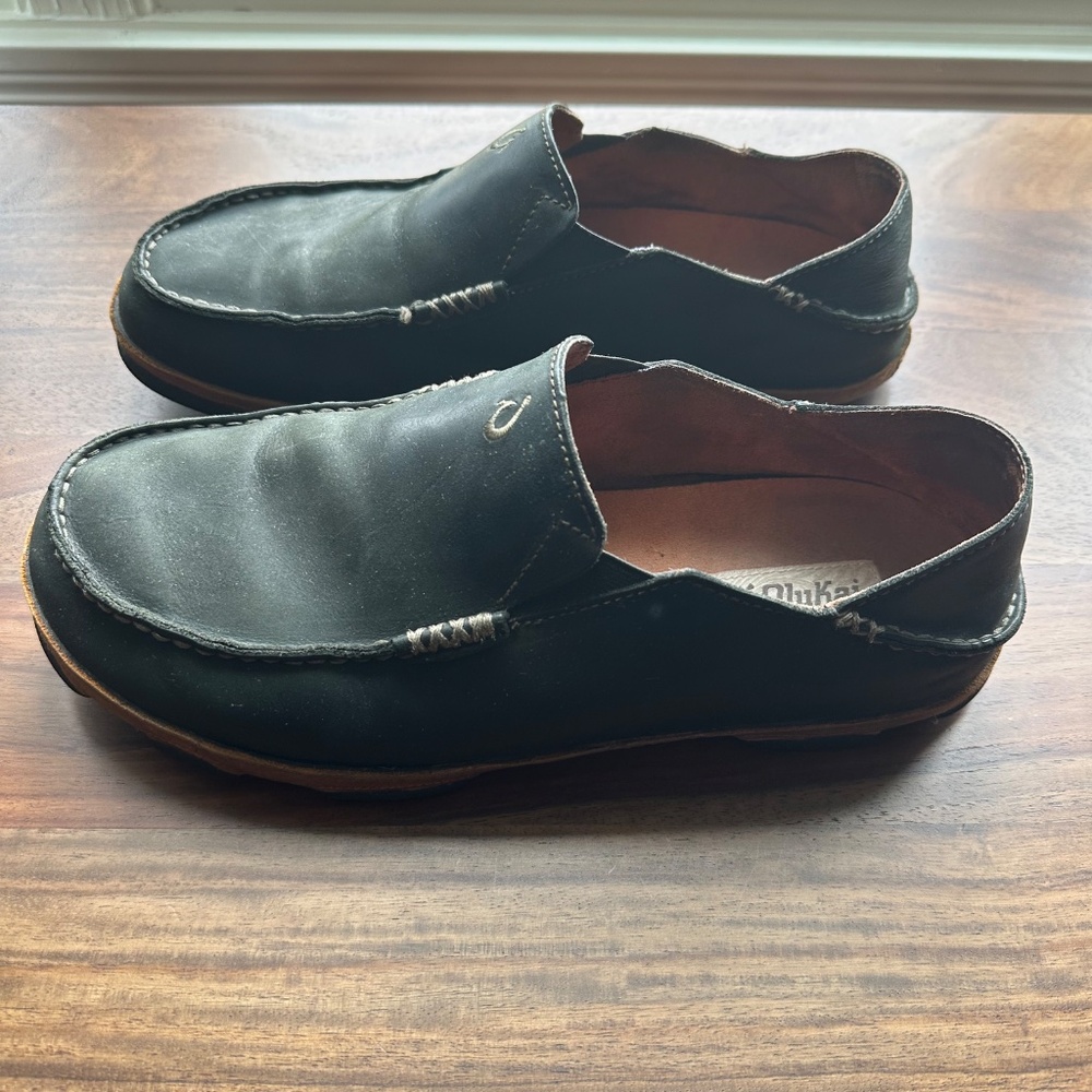 Olukai Moloa Shoes Mens 11 Black Convertible Leather Slip On Casual Moc Loafers‎ - Picture 6 of 6